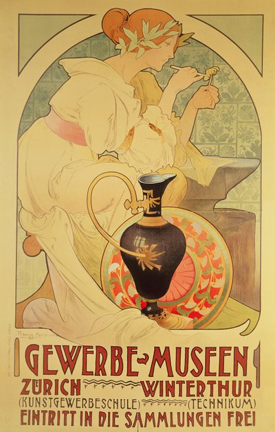 Plakat zur Werbung für das Gewerbemuseum, Zürich von Unbekannt Unbekannt